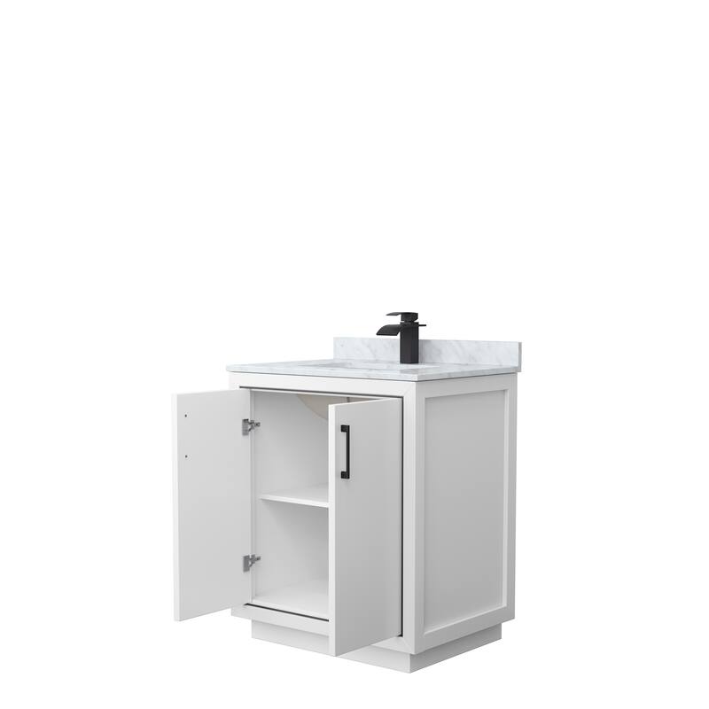 Icon Single Vanity Set, White Carrara Marble Top, No Mirror
