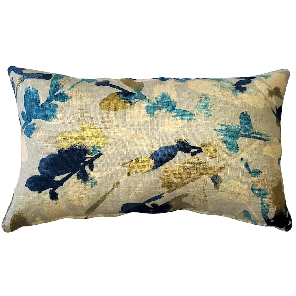 Linen Leaf Throw Pillow 12x20 with Polyfill Insert, Indigo