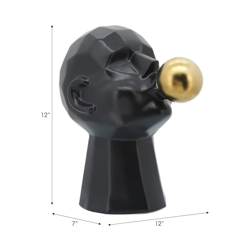 Sagebrook Home 12" Bubble Gum Man Sculpture Contemporary Art Deco Ceramic Statue Man Blowing Bubble Gum