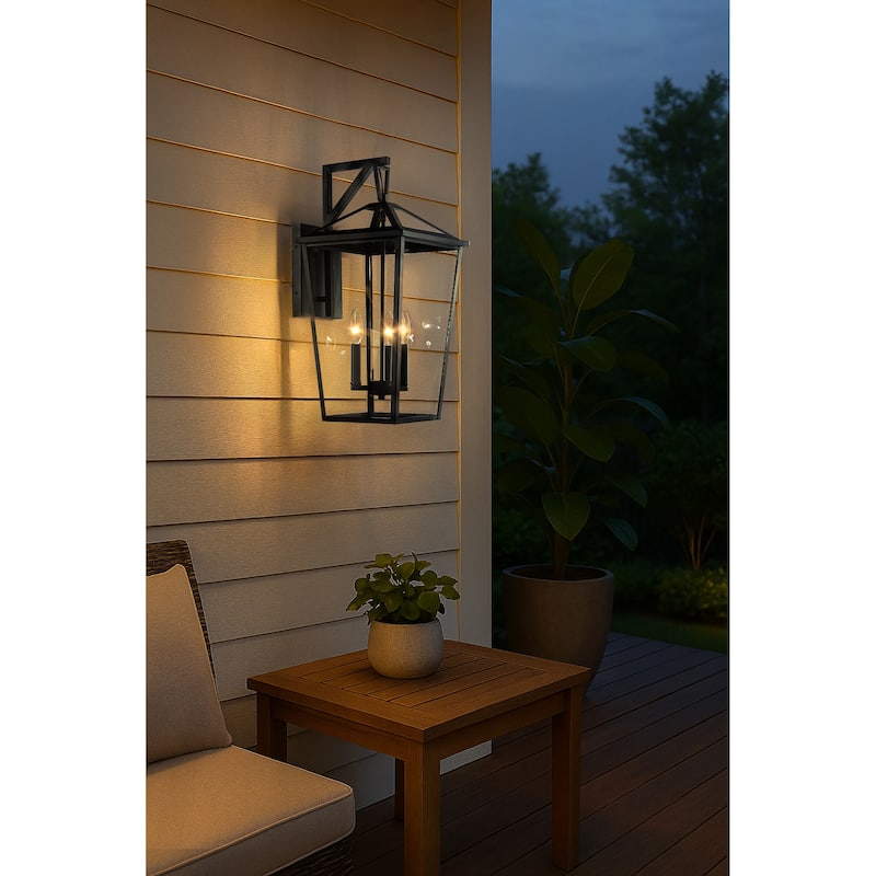 Modern Matte Black Outdoor Wall Lantern with Clear Tempered Glass Open Bottom Design Exterior Light Fixture for Entryway - W10''