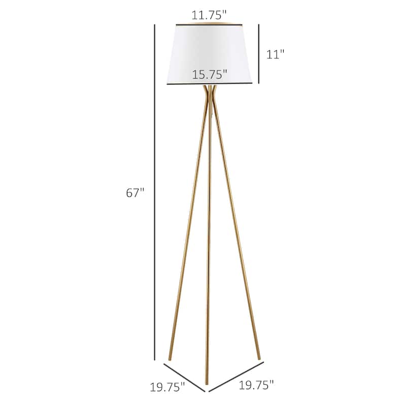 HOMCOM Modern Tripod Floor Lamp Free Standing Land Lamp w/ Steel Frame, Footswitch - 19.75" L x 19.75" W x 67" H