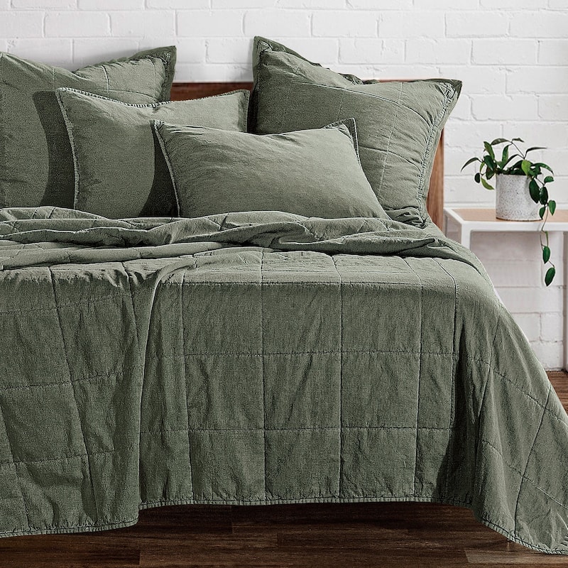HiEnd Accents Stonewashed Cotton Canvas Quilted Vintage Chic 3 Piece Coverlet Set - Duffle Bag - King