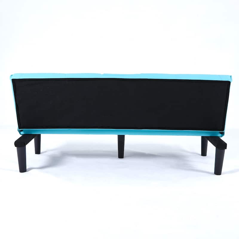 Convertible Loveseat Couch Adjustable Faux Leather Sleeper Sofa Bed with Coffee Table, Cup Holders and Removable Pillow Armrests