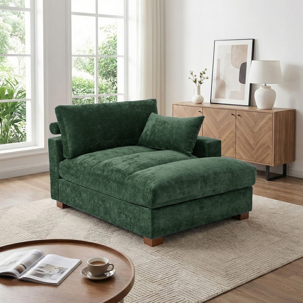 Mid-Century Chenille Adjustable Headrest Chaise Lounge Sofa