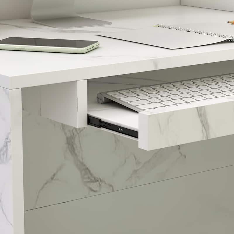 Timechee Reception Desk L-Shaped Counter Shelves Drawers Reception Table