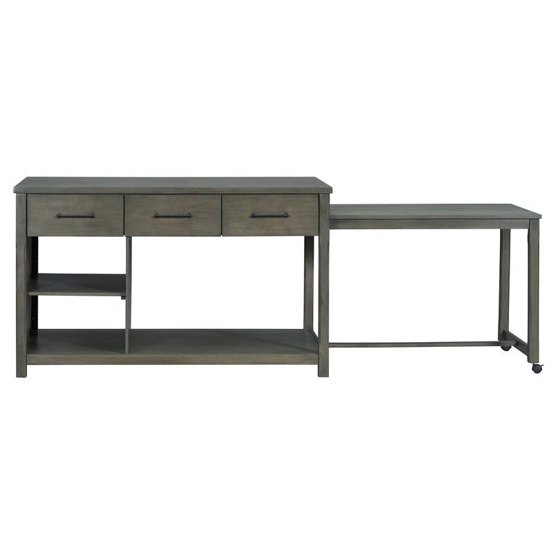 Extendable Kitchen Island with Storage, Retro Kitchen Island on Wheels