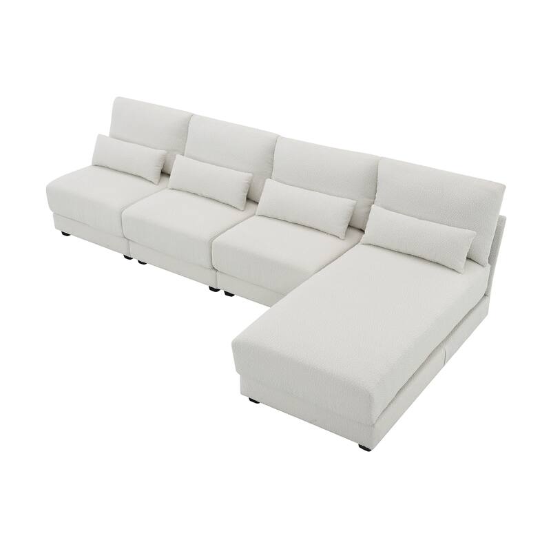120" L-Shaped 4 Seater Sectional Sofa with Reversible Chaise and 4 Waist Pillow, Armless Design for Space-Saving Comfort