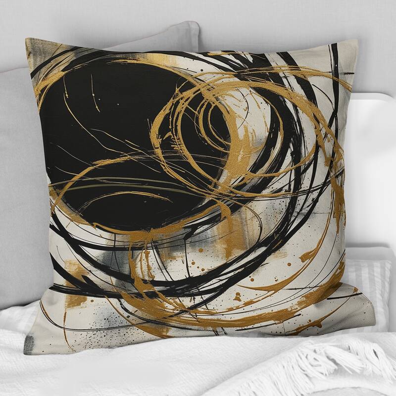 Designart "Black And Gold The Art Of Chaos V" Abstract Painting Printed Throw Pillow - 18 x 18