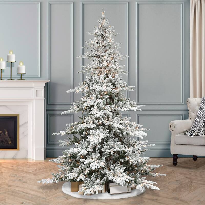 Puleo International 7.5 ft. Pre-Lit Flocked Utah Fir Artificial Christmas Tree