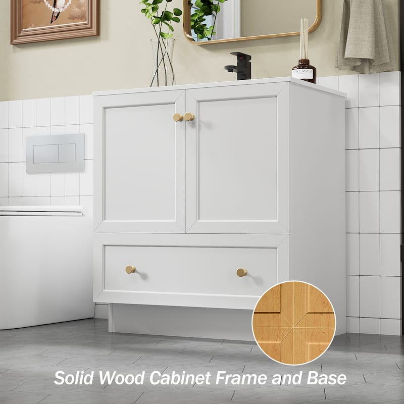 Solid Wood Bathroom Vanity Cabinet with Ceramic Undermount Sink Top Skirting Design