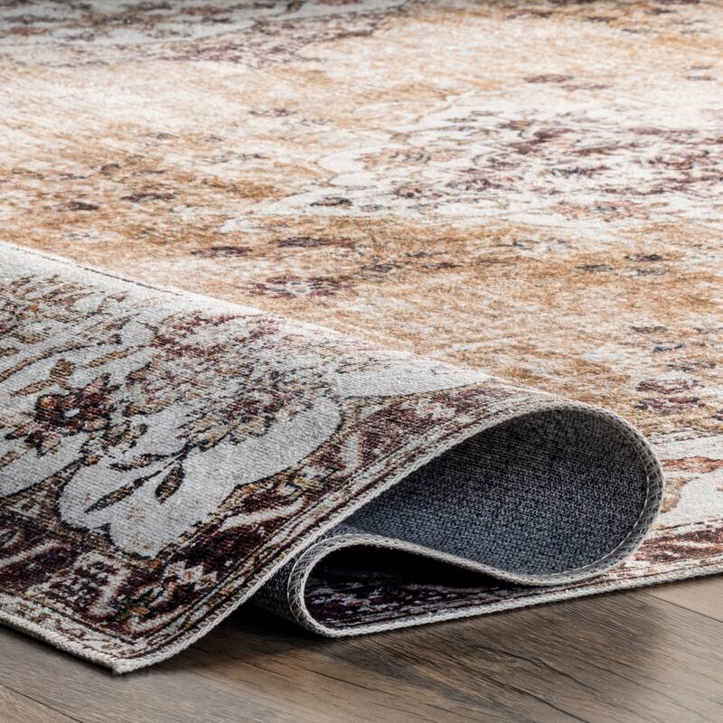Nuloom Paisley SpinClean Machine Washable Faded Floral Border Medallion Area Rug