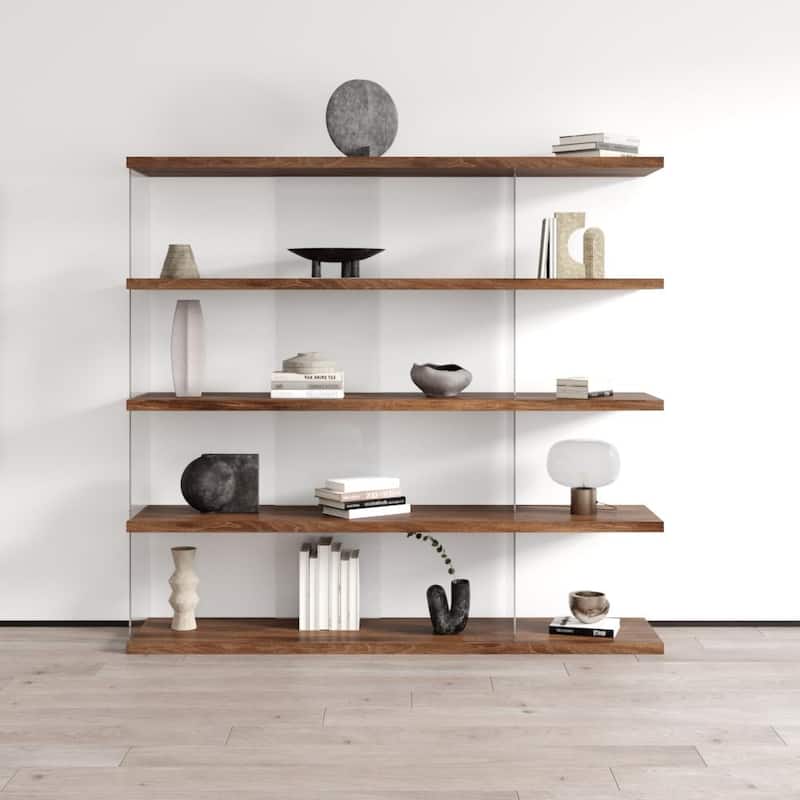 Meble Furniture Gravity Large Freestanding Bookcase - 71" Wide x 66" Tall Modern Open Shelf Storage Unit, Matte Finish