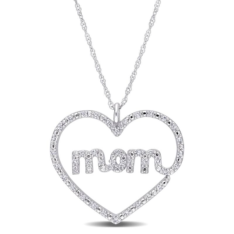 Miadora 1/5ct TDW Diamond Open Heart "MOM" Necklace in 10k White Gold