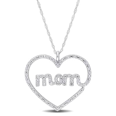 Miadora 1/5ct TDW Diamond Open Heart "MOM" Necklace in 10k White Gold