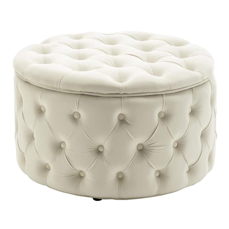 Porthos Home Fiene Velvet Upholstered Round Storage Ottoman
