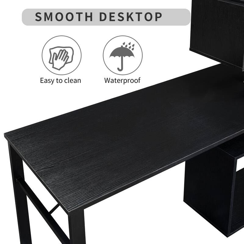 Modern Desk with 5 Adjustable Built-In Shelves and Rotating Layout for Compact Workspaces and Home Offices or Bedrooms