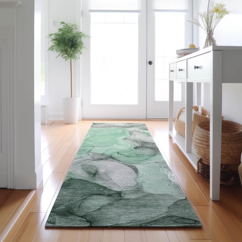 Premium Washable Super Soft Abstract Watercolor Mayfield Rug - Green - 2' 3" x 7' 6" - Runner