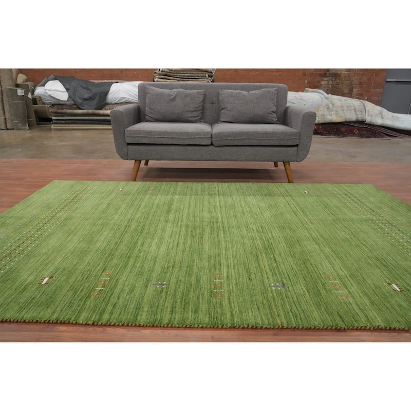 Hand Knotted Oriental 100% Wool Carpet Tribal Animal Pictorial Green Gabbeh Area Rug - 9' 0'' X 5' 10''