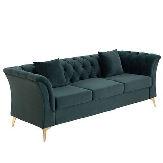 Chesterfield Curved Sofa Button Tufted Velvet 3 Seat Couch with Scroll ...
