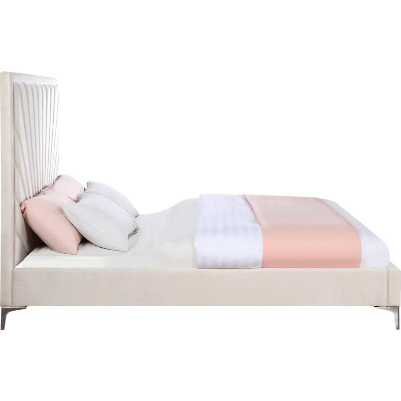 Oliver Modern Wood Queen Size Bed, Channel Tufted Panel Headboard, Beige