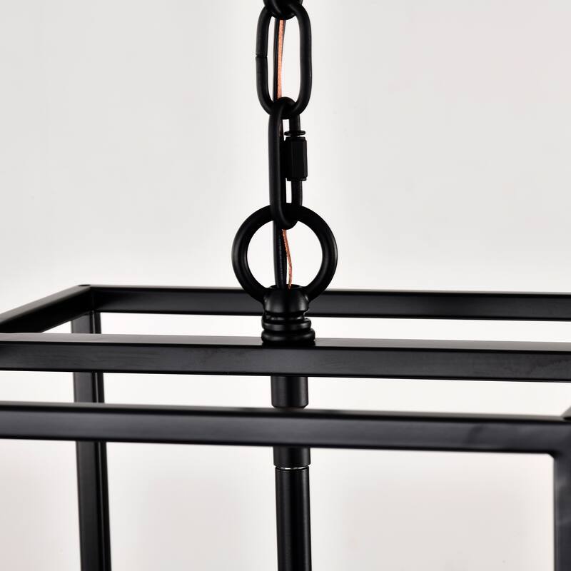 Industrial 4-Light Farmhouse Lantern Chandelier, Adjustable Height, for Dining Room and Kitchen, E12 Bulbs Not Included