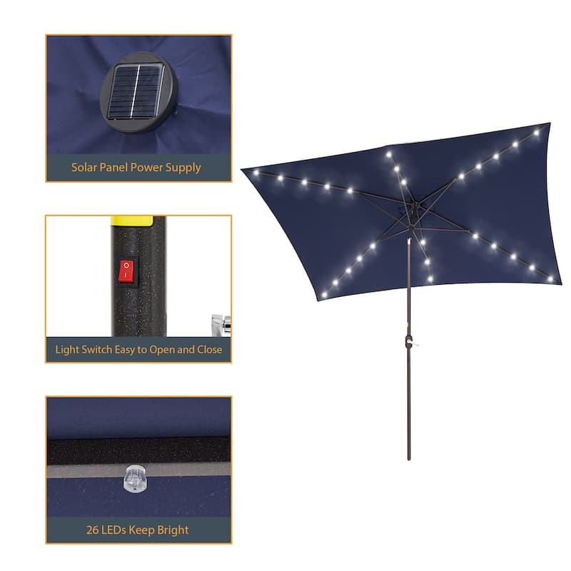 LIVOOSUN 10x6.5ft Steel Solar-Powered LED Patio Umbrella,w/Crank Tilt