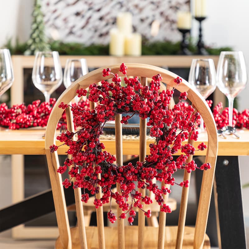 Glitzhome Christmas Red Berries 14"D/ 25"D Wreath & 6ft Garland
