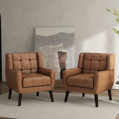 Tufted Wingback Accent Chairs Linen/Faux Leather/Velvet Armchairs Set of 2
