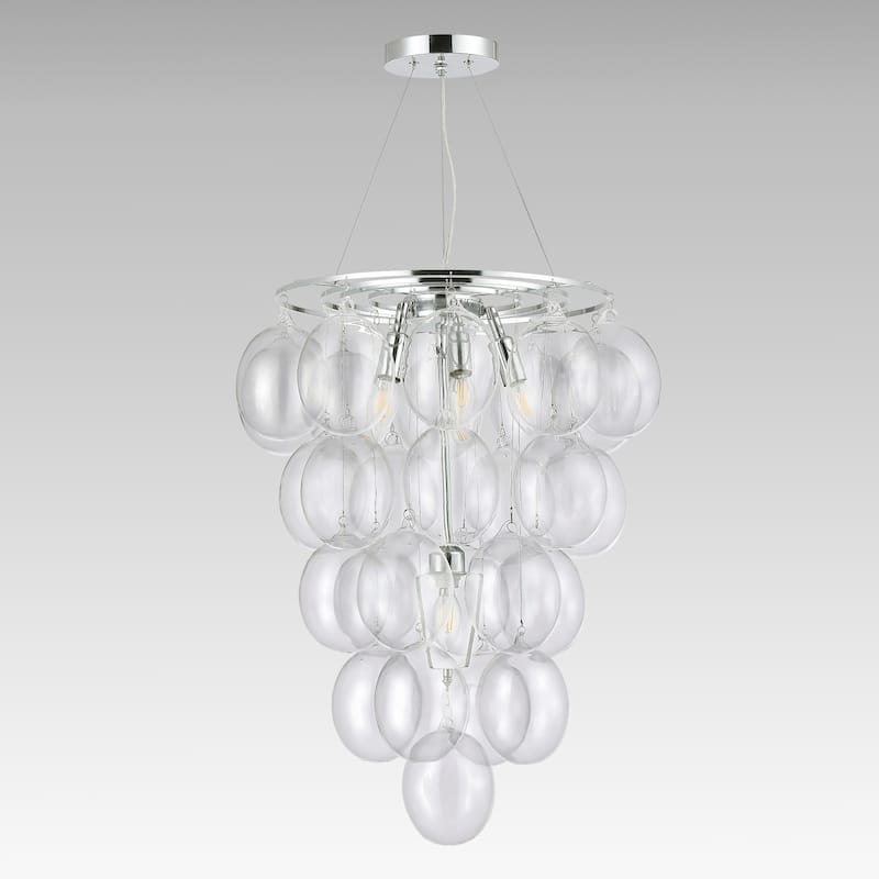6-Light Chrome Modern Bulb Cluster Design Chandelier with Clear Glass Shade
