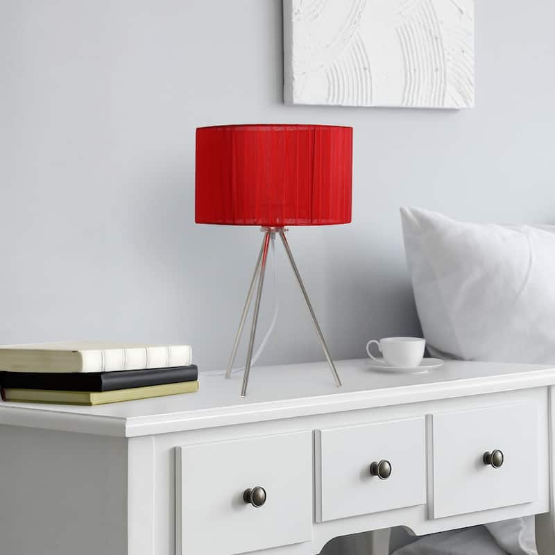 Brushed Nickel Three Legged Pedestal Table Lamp with Shade - 19.75" - Silver and Red