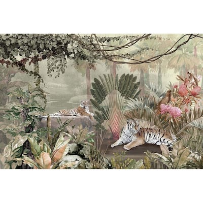 Exquisite Jungle Wallpaper Mural Tigers Tropical Flora Exotic Birds