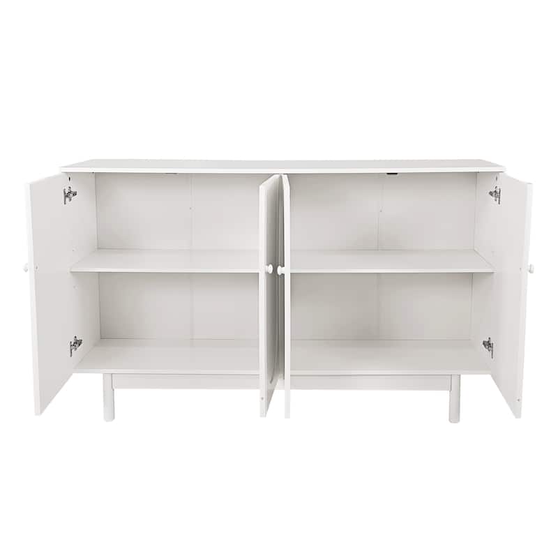 Functional 4-Door Intaglio Storage Cabinet with Pine Legs