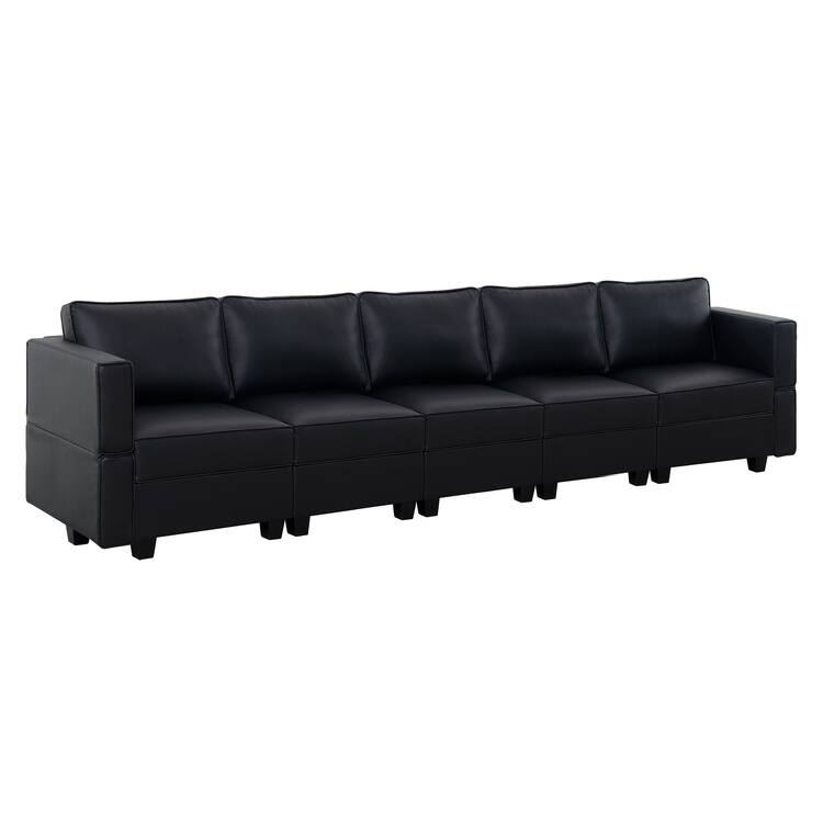 Modern 5-Seater DIY Convertible Modular Sectional Sofa Collection combo - 5-Seater/Reclining Armrest, Black