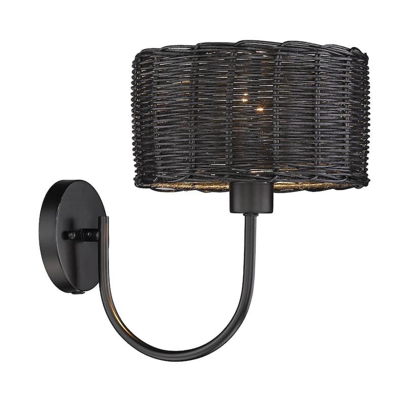 Erma 1 Light Wall Sconce - Black Wicker/Matte Black