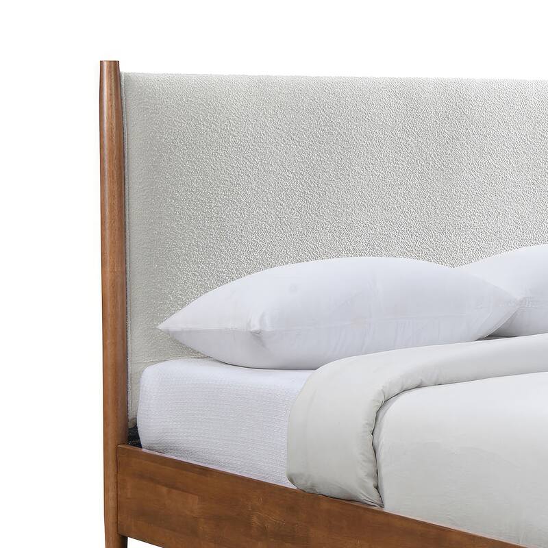 Furniture of America Beau Midcentury 2-Piece Boucle Platform Bed and Nightstand Set