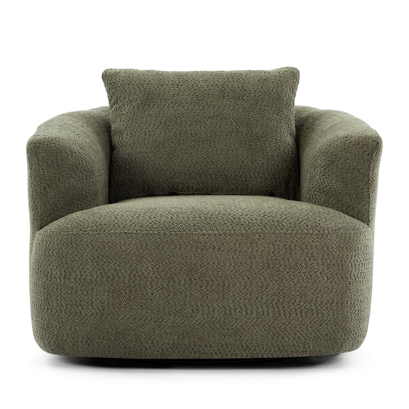 Upholstered Swivel Sofa Chair, Barrel Accent Chair for Office with Throw Pillow, Living Room Sofa Chair with Swivel Base