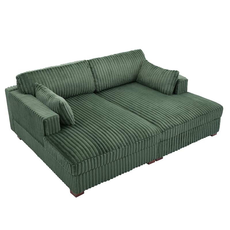 Sophia 84" W Plush Corduroy Chaise Lounge Modular Sectional Sofa
