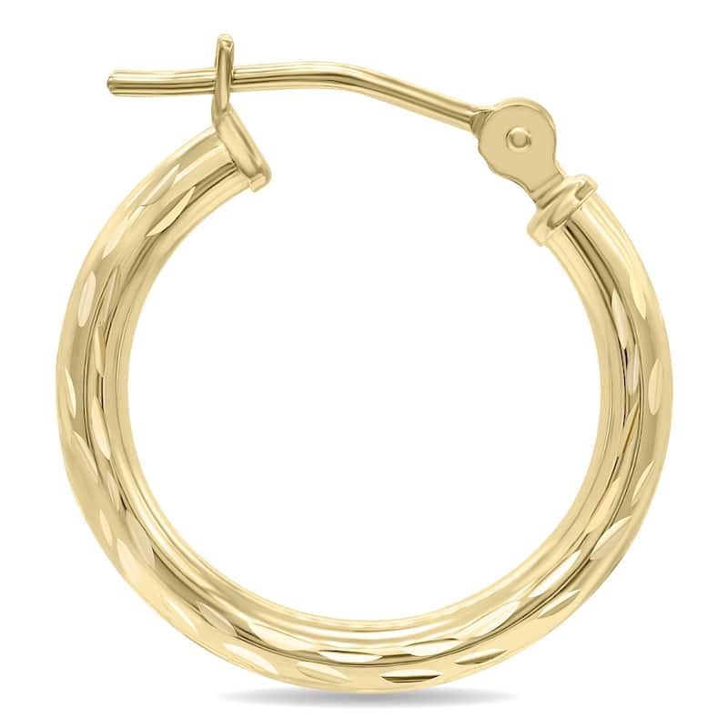 Marquee Jewels 14K Yellow Gold Shiny Diamond Cut Engraved Hoop Earrings (16mm)