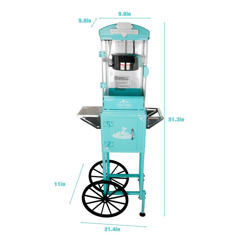 Popcorn Machine with Cart ,Wheels & 10 Oz Kettle Popcorn Maker Measuring 3 plastic spoon Home Theater Popcorn Machine