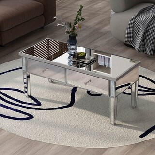 Modern Glass Mirrored Coffee Table with 2-Drawers - Bed Bath & Beyond ...