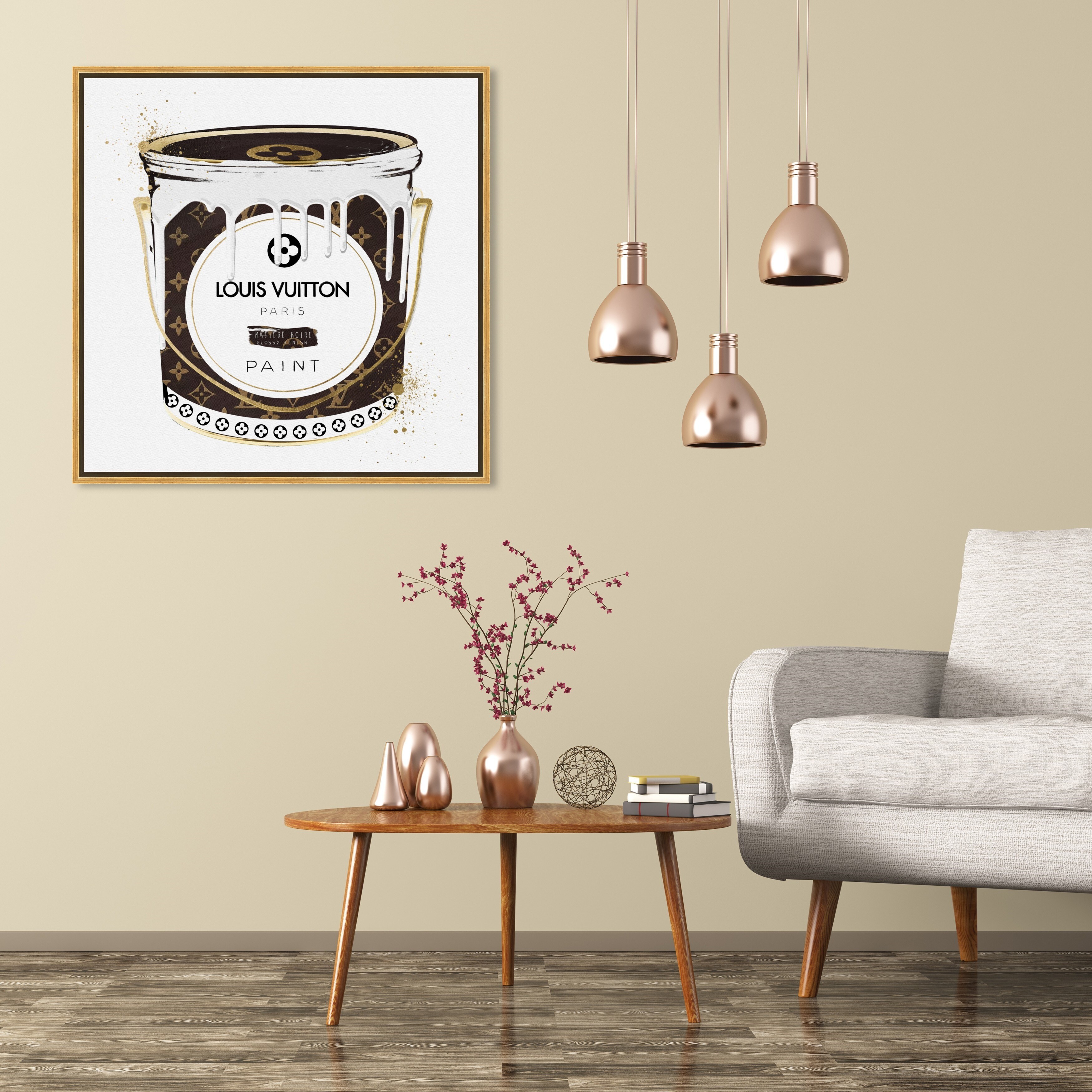 Oliver Gal Fashion and Glam Wall Art Framed Canvas Prints 'Luxurious Paint Can' Cans - Brown, Gold - 40 x 40 - White