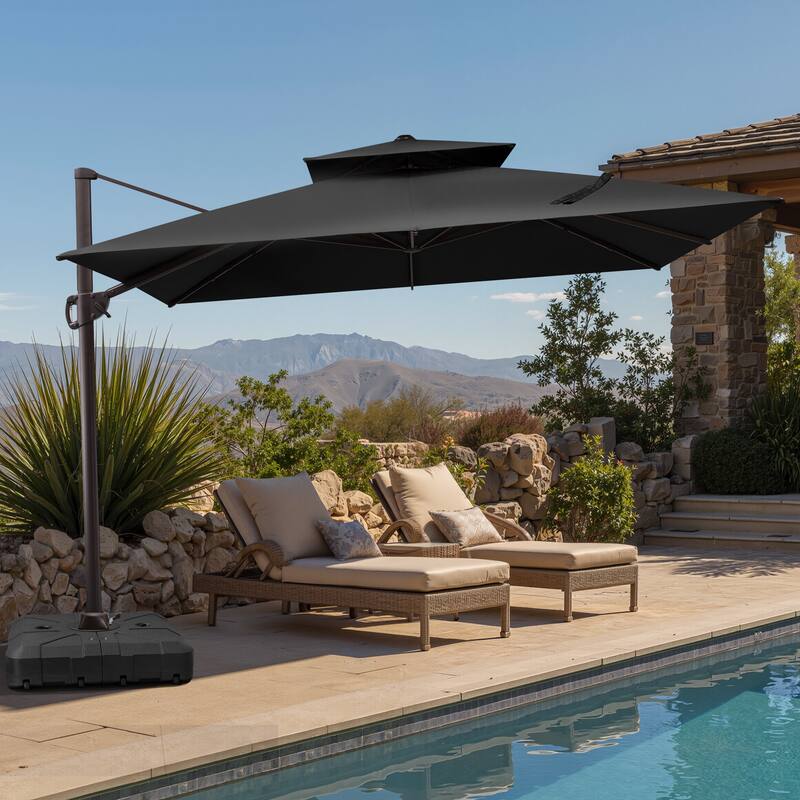 Outdoor 10FT Square Adjustable Offset Cantilever Patio Umbrella with Base - Black