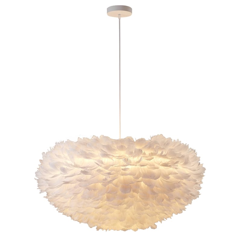 White Iron Ceiling Fixture With White Goose Feather