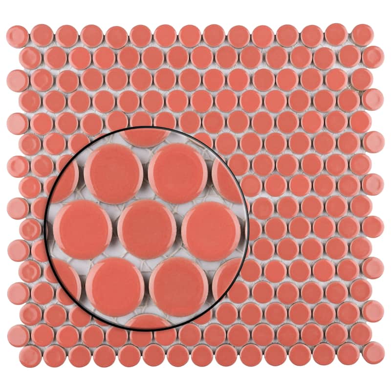 Merola Tile Hudson Penny Round Vermilio 11-7/8" x 12-5/8" Porcelain Floor and Wall Tile