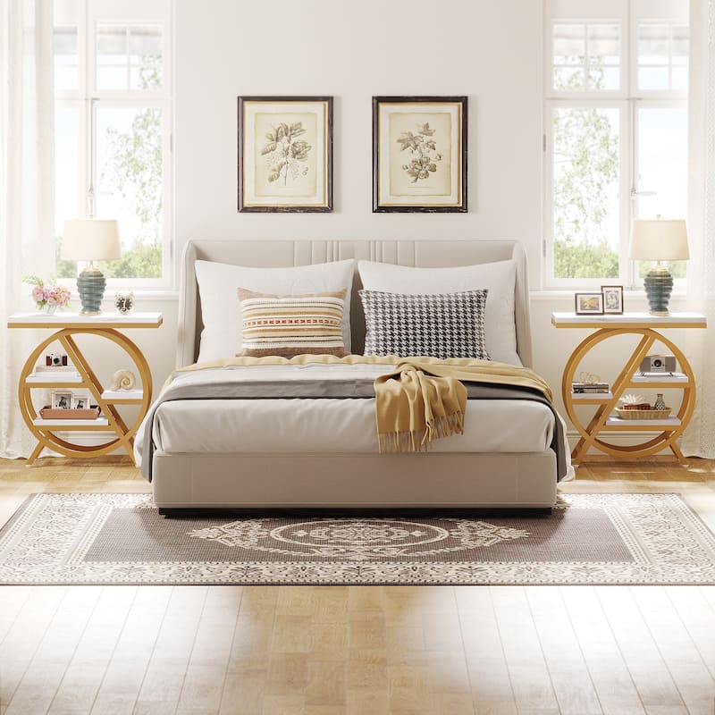 End Table Set of 2, 3-tier Narrow Side Table with Storage for Living Room - 11.8" D x 25.59" W x 26.18" H