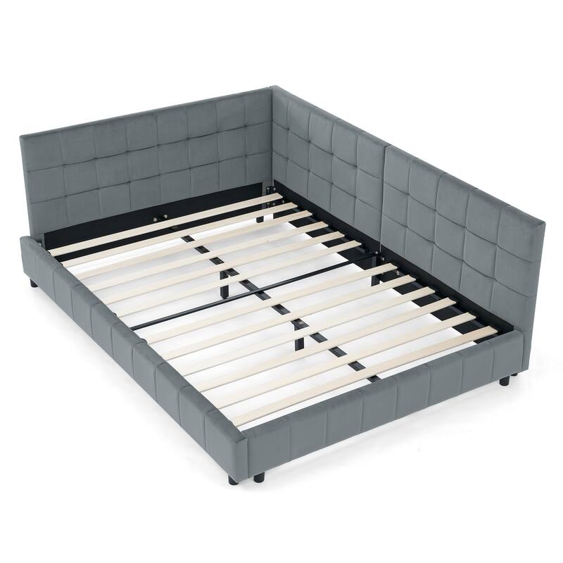 Full Size Platform Bed with Backrest, Armrest & Easy Assembly
