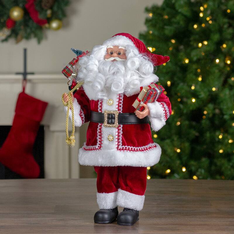 18-Inch Standing Curly Beard Santa Christmas Figure with Presents