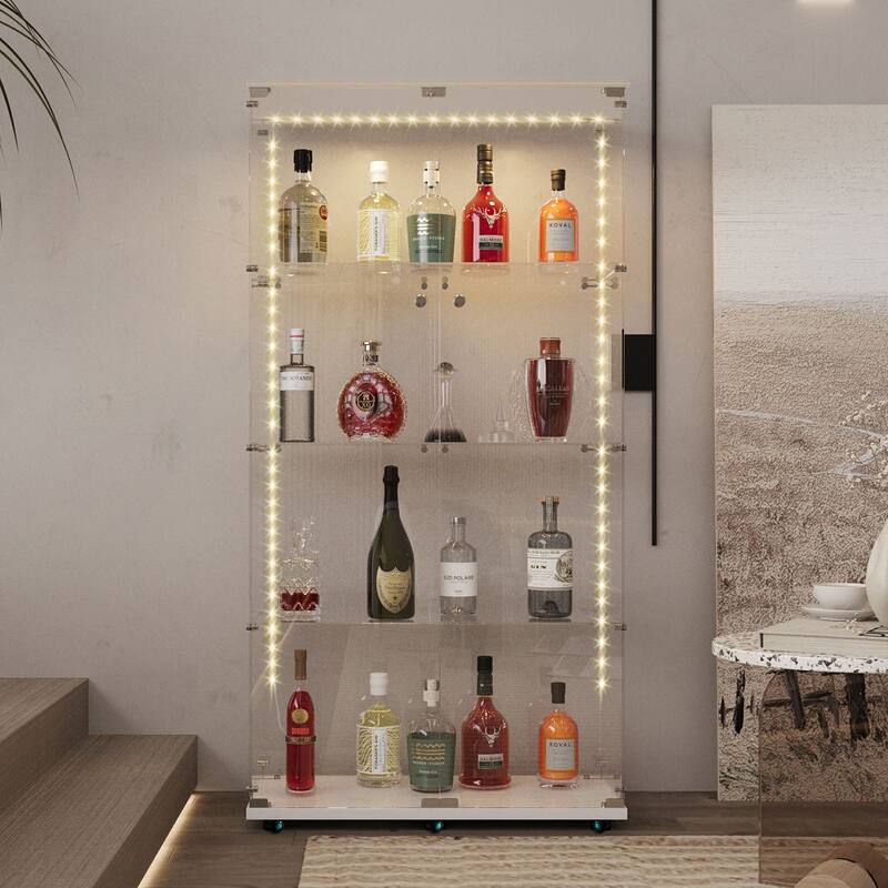 Tempered glass cabinet,wine cabinet,storage cabinet,file cabinet,with Bluetooth LED,remote control or mobile APP,swivel casters