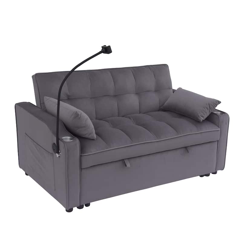 Dark Gray Velvet Convertible Loveseat Sofa Bed with Adjustable Back