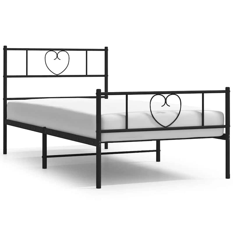 vidaXL Twin Metal Bed Frame with Headboard, Black, No Mattress - 77.2" x 41.3" x 35.4"